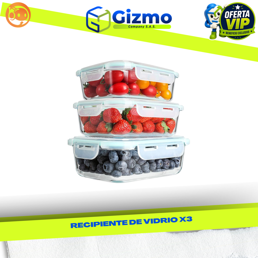 Set de 3 Recipientes de Vidrio con Tapa Hermética