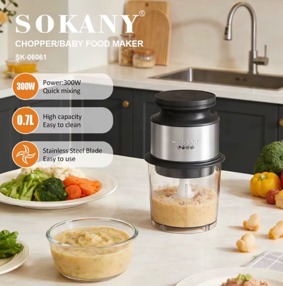 Picadora Eléctrica de Alimentos Sokany – Ideal para Papillas – foto 2
